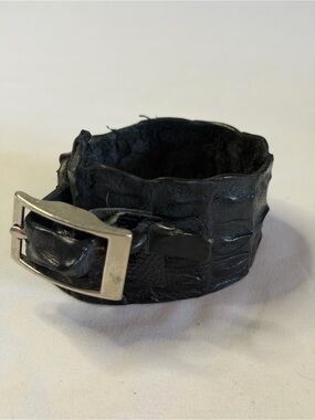 Black Croc-Embossed Leather Bracelet